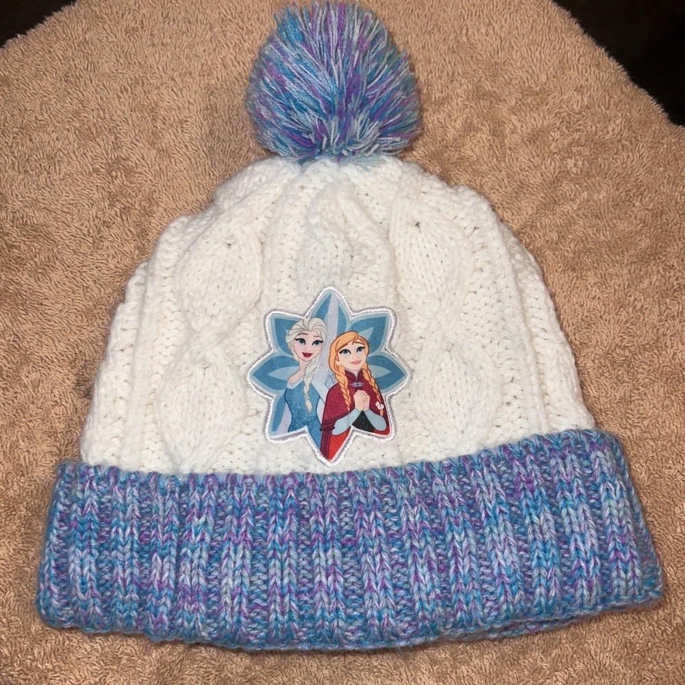 Disney Frozen Disney Elsa Anna Pom Beanie Hat Girls OSFM Cream Multi Cable Knit